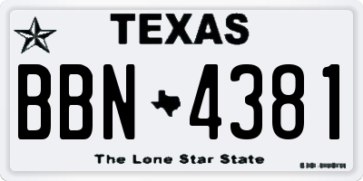 TX license plate BBN4381