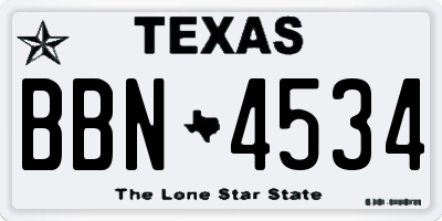 TX license plate BBN4534