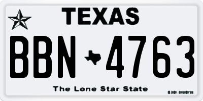 TX license plate BBN4763
