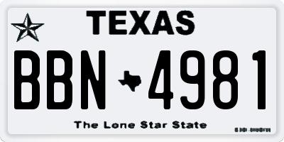 TX license plate BBN4981