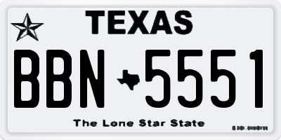 TX license plate BBN5551