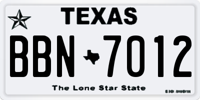 TX license plate BBN7012