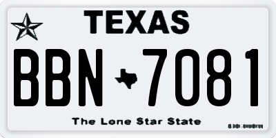 TX license plate BBN7081