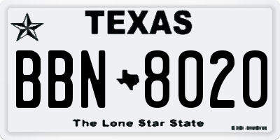 TX license plate BBN8020