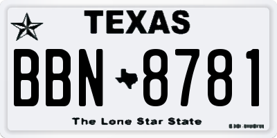 TX license plate BBN8781