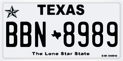 TX license plate BBN8989