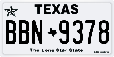 TX license plate BBN9378