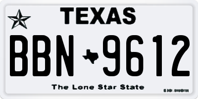 TX license plate BBN9612
