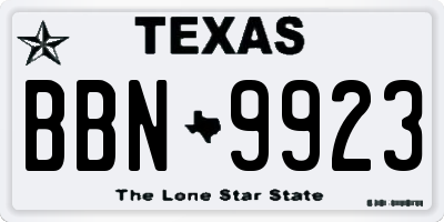 TX license plate BBN9923