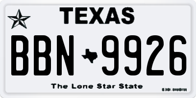 TX license plate BBN9926