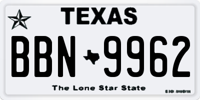 TX license plate BBN9962