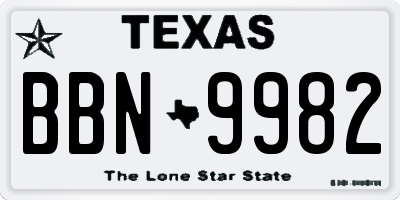 TX license plate BBN9982