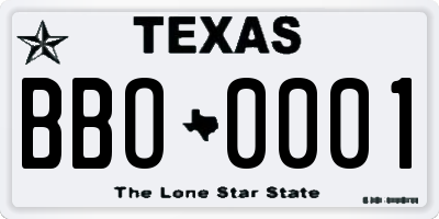 TX license plate BBO0001