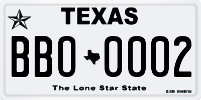 TX license plate BBO0002