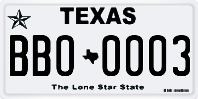 TX license plate BBO0003