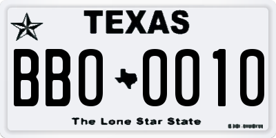 TX license plate BBO0010