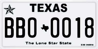 TX license plate BBO0018