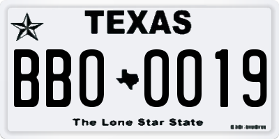TX license plate BBO0019