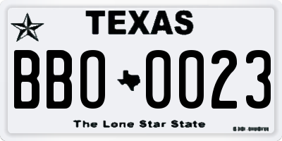 TX license plate BBO0023