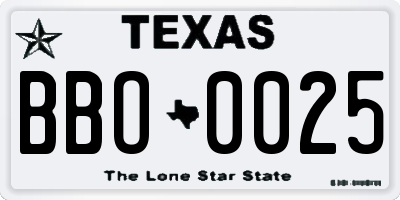 TX license plate BBO0025