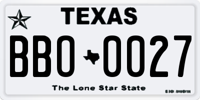 TX license plate BBO0027