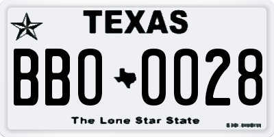 TX license plate BBO0028