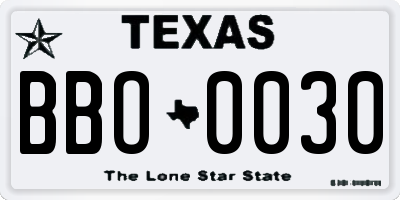 TX license plate BBO0030
