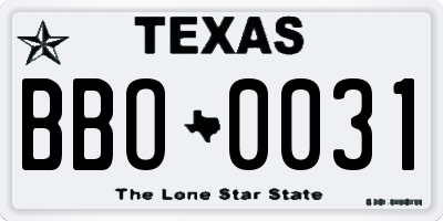 TX license plate BBO0031