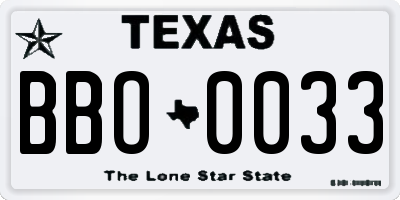 TX license plate BBO0033