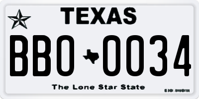 TX license plate BBO0034