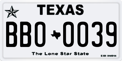 TX license plate BBO0039