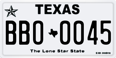 TX license plate BBO0045