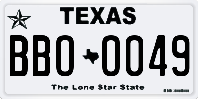 TX license plate BBO0049