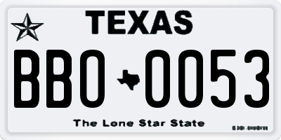 TX license plate BBO0053