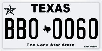 TX license plate BBO0060