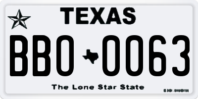 TX license plate BBO0063