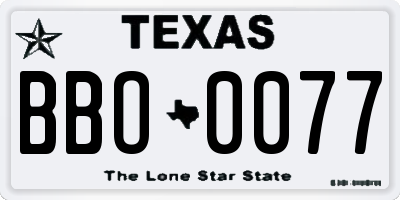 TX license plate BBO0077