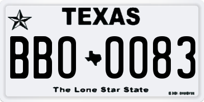 TX license plate BBO0083