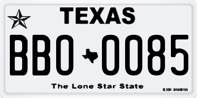 TX license plate BBO0085