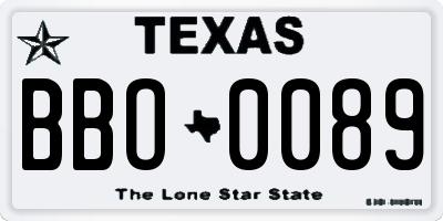 TX license plate BBO0089