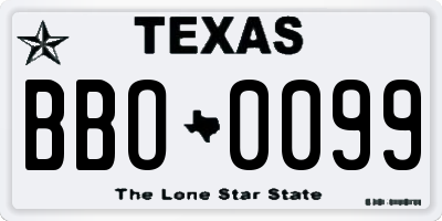 TX license plate BBO0099