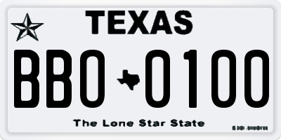 TX license plate BBO0100