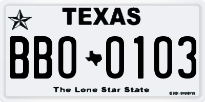 TX license plate BBO0103