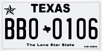 TX license plate BBO0106