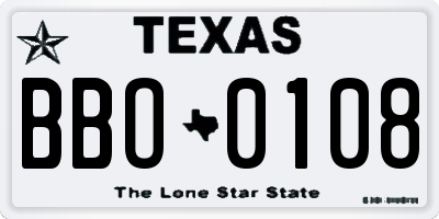 TX license plate BBO0108