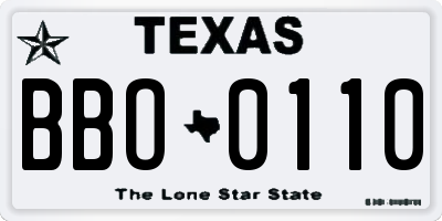 TX license plate BBO0110