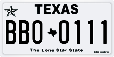 TX license plate BBO0111