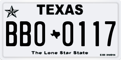 TX license plate BBO0117