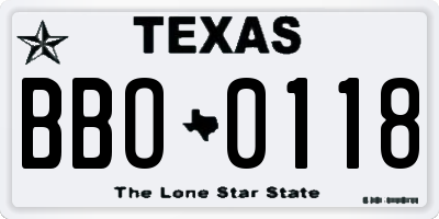 TX license plate BBO0118