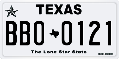 TX license plate BBO0121